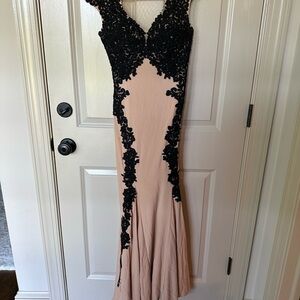 Elegant Black and Tan Lace Dress